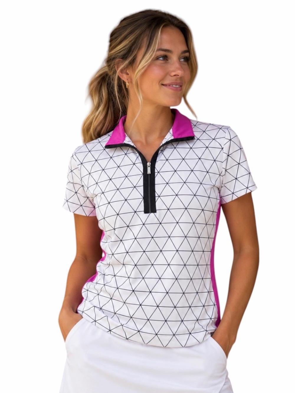 Tail Medium Black & White Short Sleeve Quarter Zip Golf Polo Preppy Athletic